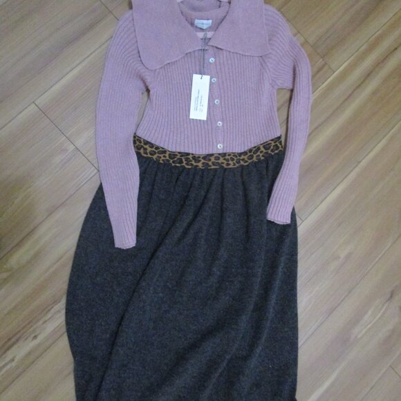 NWT Designer Violeta e Federico girls knit dress sz 10 pink grey leopard Spain - Picture 11 of 15